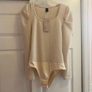 NWT Tan Puff Sleeve Bodysuit